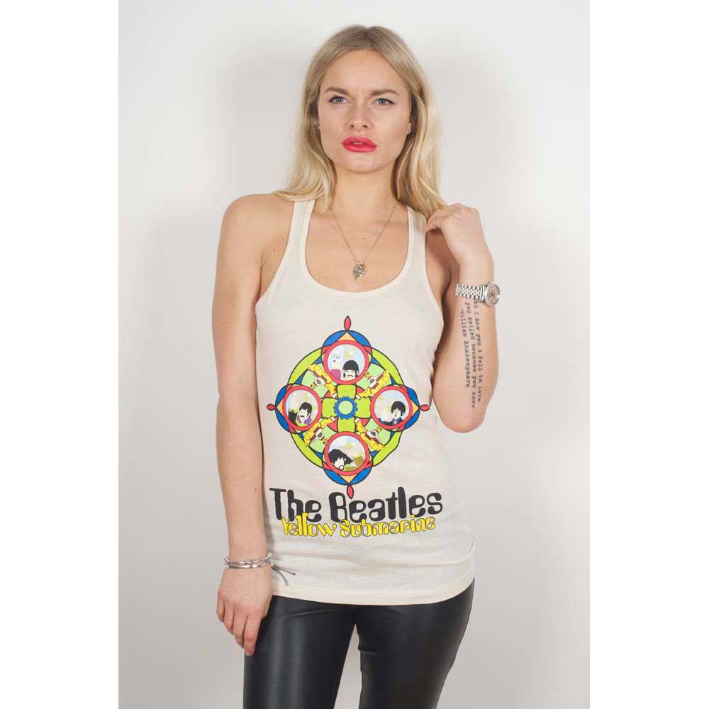 Collection of The Beatles Ladies Vest T-Shirt Yellow Submarine & Portholes in a gallery layout